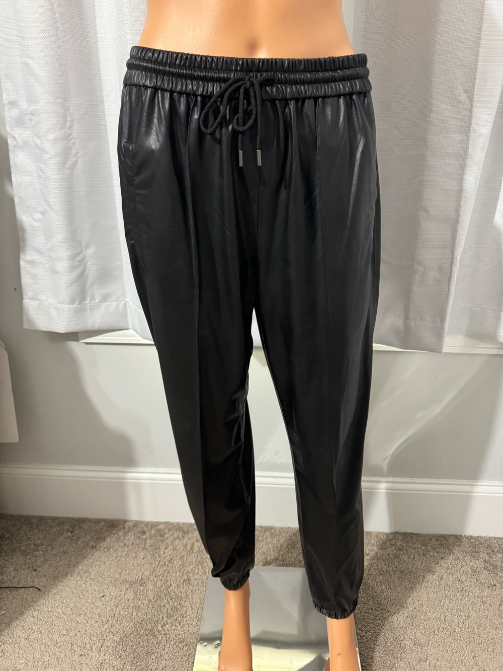 Cool Blank NYC size 28 black vegan leather drawstring joggers new